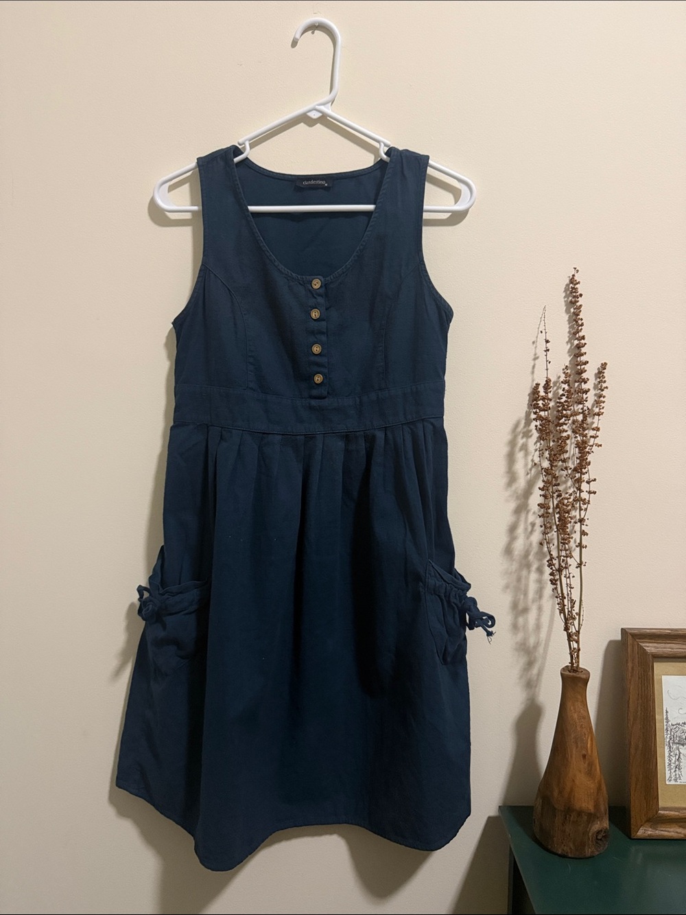 Women’s Navy Sleeveless Button-Front Dress